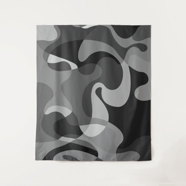 Gray tones abstract wild swirly organic shapes tapestry (Front)