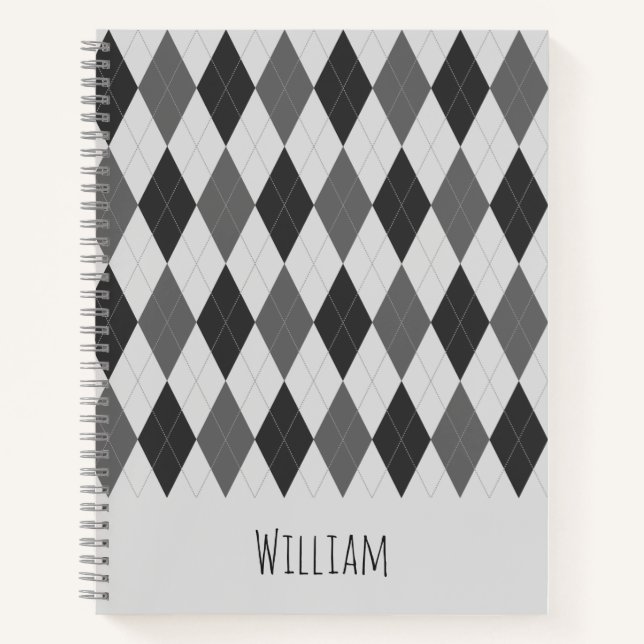 Gray Tones Argyle Pattern Notebook (Front)