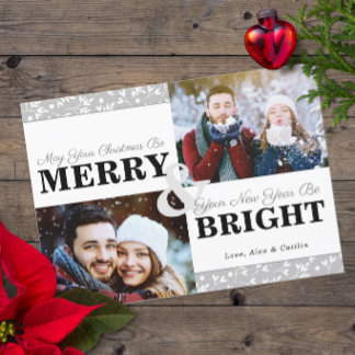 Gray Tones Christmas Greenery Pattern 2-Photo Card