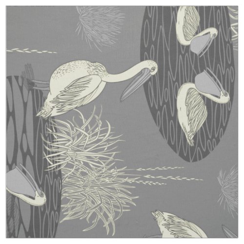 Gray Tones Cute Birds Pattern Fabric