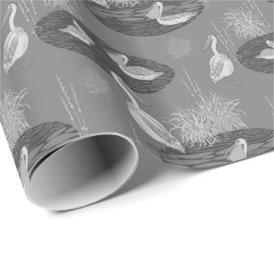 Gray Tones Cute Birds Pattern Wrapping Paper