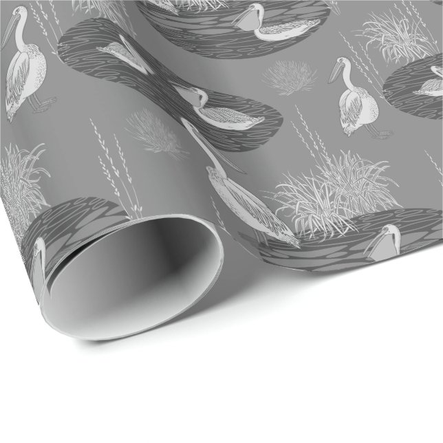 Gray Tones Cute Birds Pattern Wrapping Paper (Roll Corner)