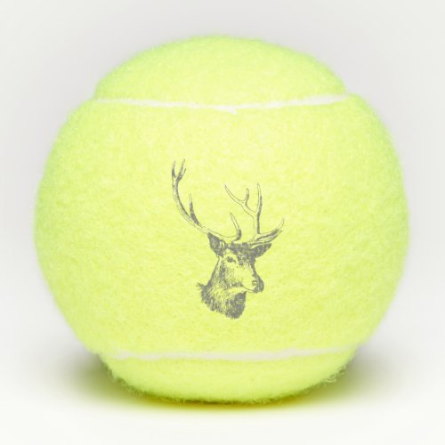 Gray tones deer head vintage illustration tennis balls