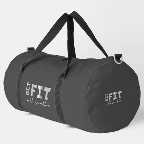 Gray Tones Get Fit Fitness Dumbell Logo Duffle Bag