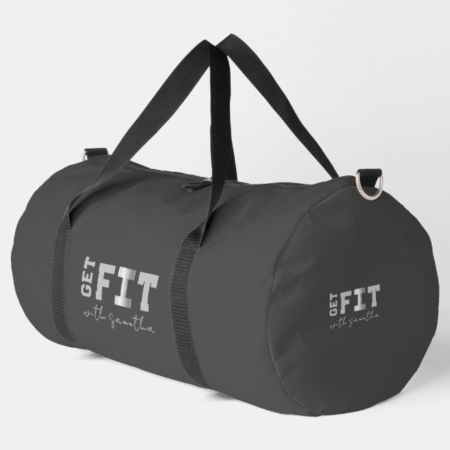 Gray Tones Get Fit Fitness Dumbell Logo Duffle Bag (Left Corner)