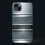 Gray Tones Metal Look Collage-Monogram iPhone 13 Case<br><div class="desc">Cool metallic look with metal mesh and brushed aluminum in black and gray tones. Custom and optional monogram. Available on other products</div>