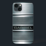 Gray Tones Metal Look Collage-Monogram iPhone 13 Case<br><div class="desc">Cool metallic look with metal mesh and brushed aluminum in black and gray tones. Custom and optional monogram. Available on other products</div>