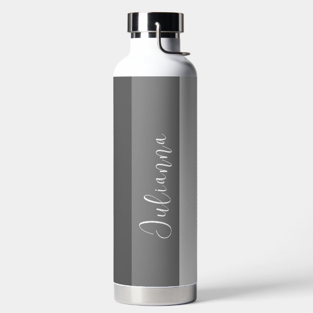 Gray Tones Modern Stripes with Name Water Bottle (Left)