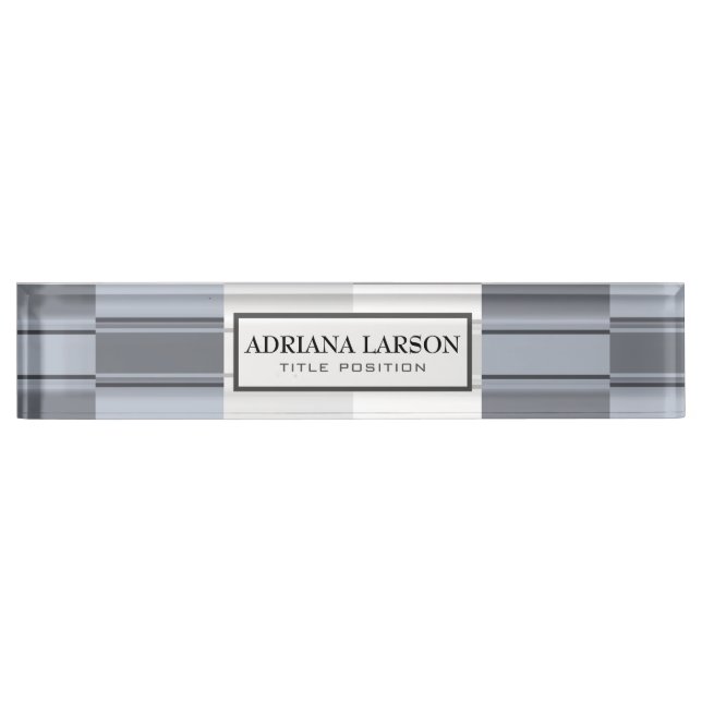 Gray Tones Rectangles Pattern Desk Name Plate (Front)