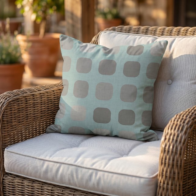 Gray Tones Round Squares Pattern On Light Teal Outdoor Pillow (Creator Uploaded)