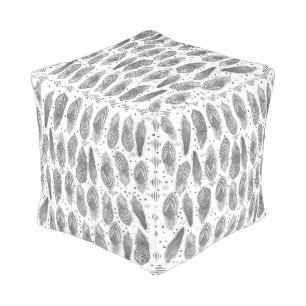 Gray Tones Rustic Feather Vintage Modern Pattern Pouf
