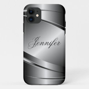 Gray Tones Stainless Steel Metalli Look- Monogram iPhone 11 Case