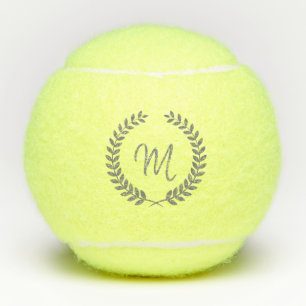 Gray tones vintage wreath monogram tennis balls