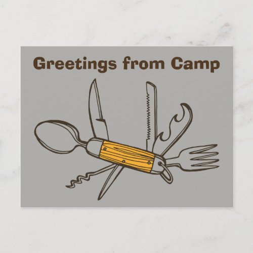 Gray Tool Greetings from Camp Postcard