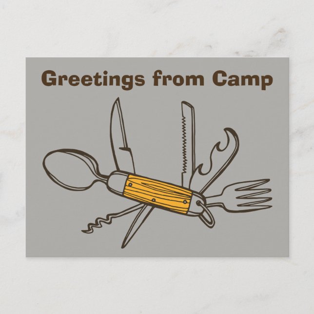 Gray Tool Greetings from Camp Postcard (Front)