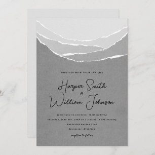 gray torn paper mountains wedding inviation invitation