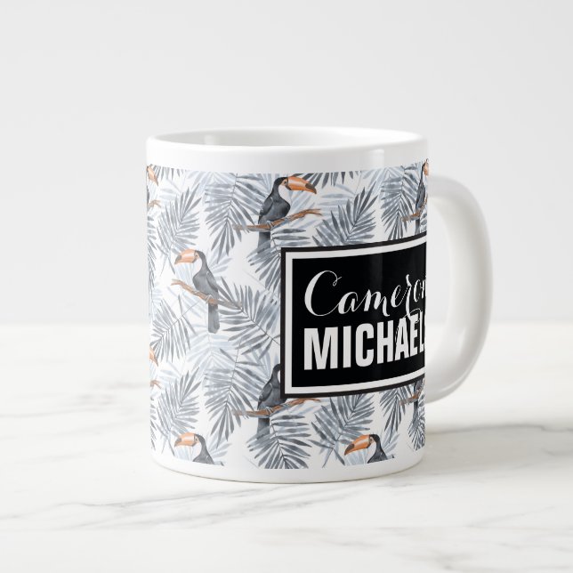Gray Toucan | Add Your Name Large Coffee Mug (Front Right)