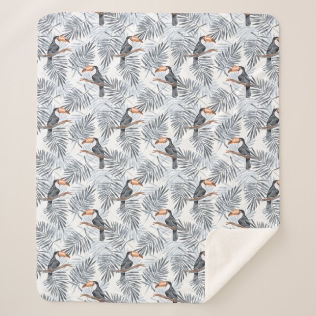 Gray Toucan Sherpa Blanket (Front)