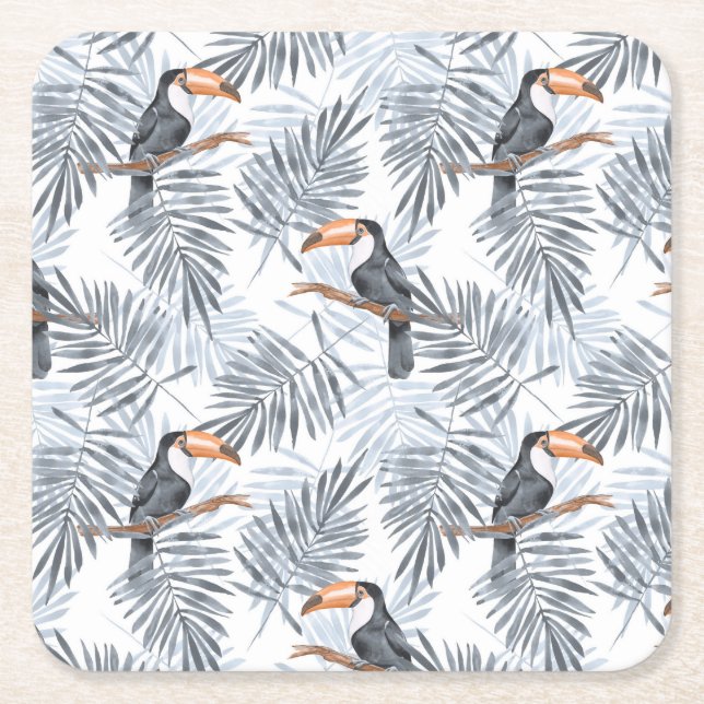 Gray Toucan Square Paper Coaster (Front)