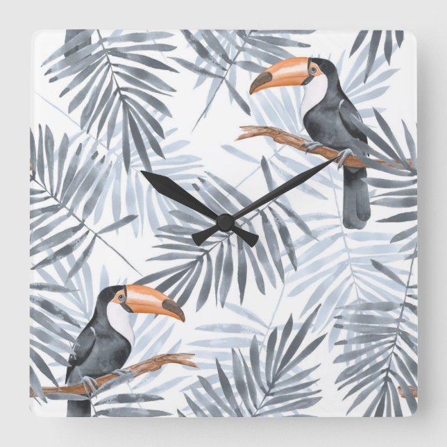 Gray Toucan Square Wall Clock (Front)