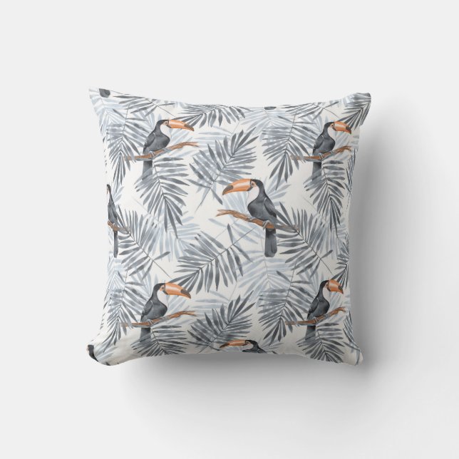 Gray Toucan Throw Pillow (Front)