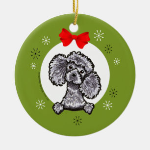 Gray Toy Poodle Christmas Classic Ceramic Ornament