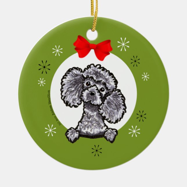 Gray Toy Poodle Christmas Classic Ceramic Ornament (Front)