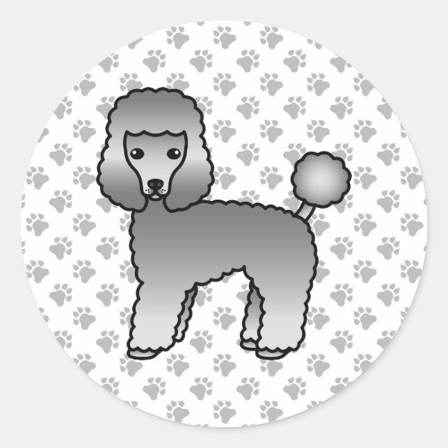 Gray Toy Poodle Cute Cartoon Dog Classic Round Sticker (Front)