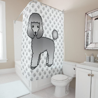 Gray Toy Poodle Cute Cartoon Dog Shower Curtain