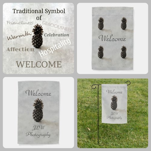 Gray Traditional Pineapple Welcome Garden Flag