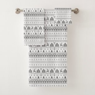 Gray Traditional Scandinavian Nordic Christmas Bath Towel Set