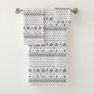 Gray Traditional Scandinavian Nordic Christmas Bath Towel Set