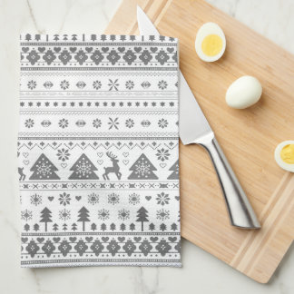 Gray Traditional Scandinavian Nordic Christmas Kitchen Towel