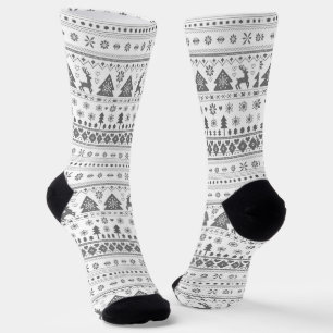 Gray Traditional Scandinavian Nordic Christmas Socks