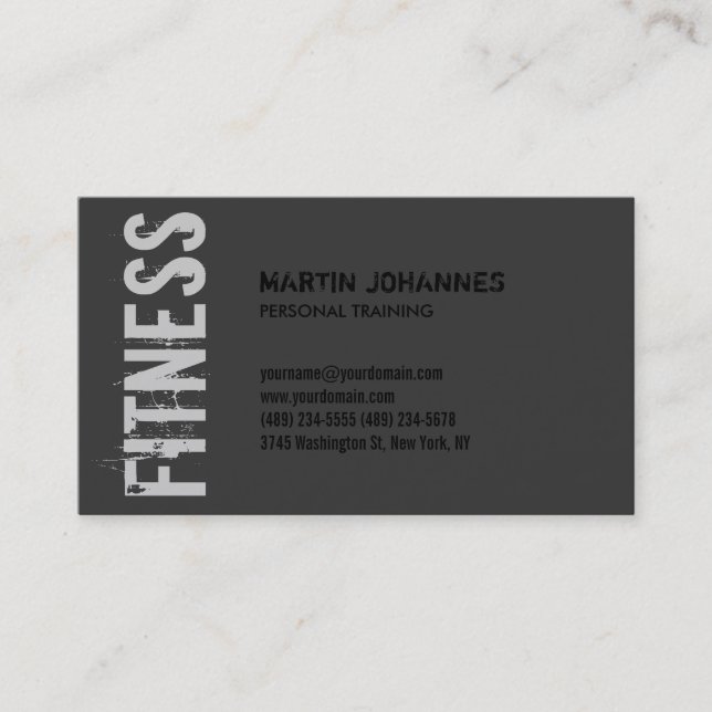 Gray Trainer Fitness Modern Business Card (Front)