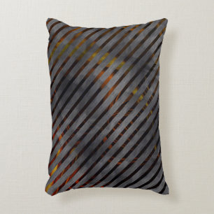 Gray transverse stripes, carbon ribbons, gold red accent pillow