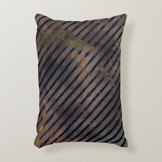 Gray transverse stripes, carbon ribbons, gold red accent pillow (Front(Vertical))