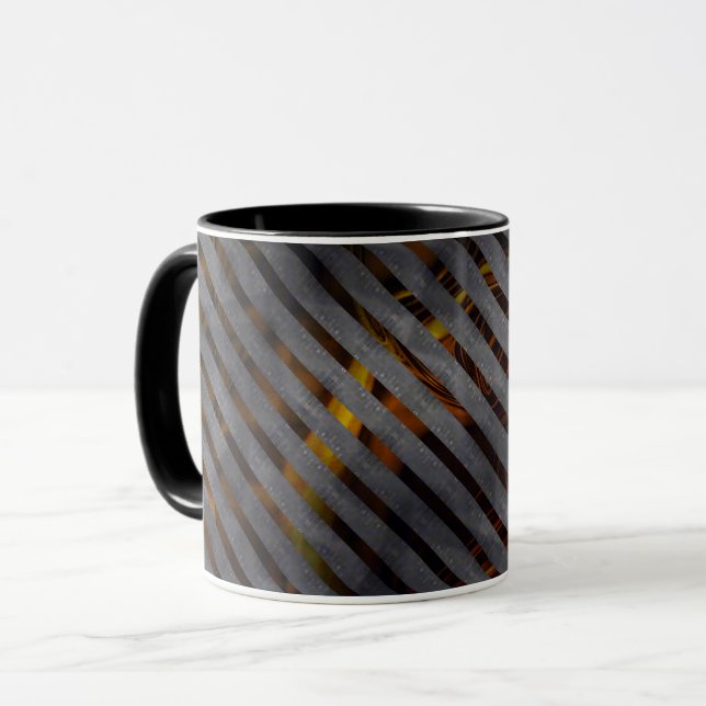 Gray transverse stripes, carbon ribbons, gold red mug (Front Left)