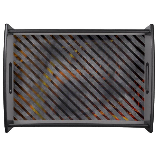 Gray transverse stripes, carbon ribbons, gold red serving tray (Front)