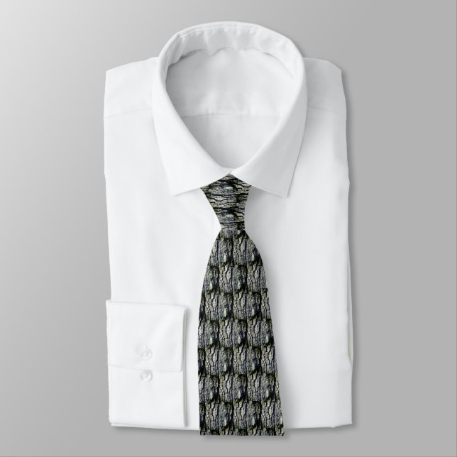Gray Tree Bark Nature Pattern Neck Tie (Tied)