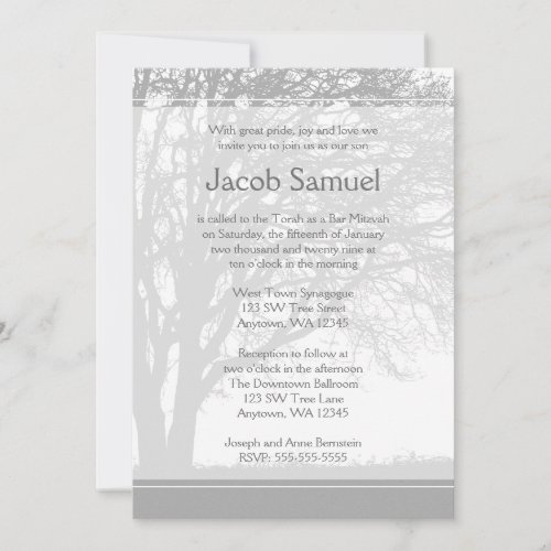 Gray Tree of Life Bar Mitzvah Invitations