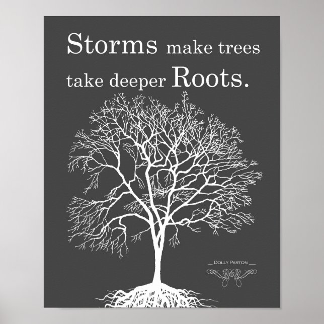 Gray Tree Silhouette Strength Inspirational Print (Front)