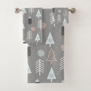 gray trees christmas bath towel set