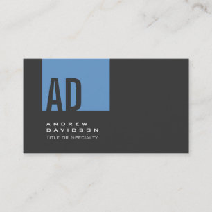 Gray Trendy Blue Stripe Monogram Business Card