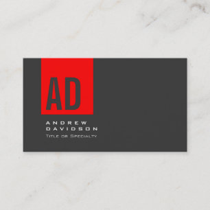 Gray Trendy Red Stripe Monogram Business Card