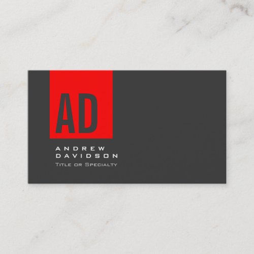 Gray Trendy Red Stripe Monogram Business Card