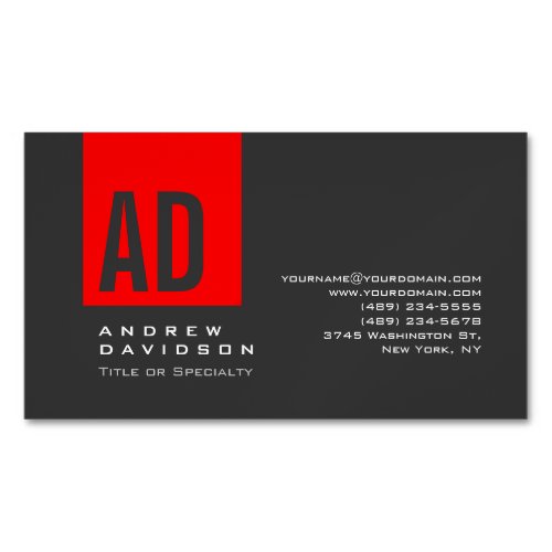 Gray Trendy Red Stripe Monogram Business Card