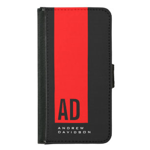 Gray Trendy Red Stripe Monogram Plain Mnimalist Samsung Galaxy S5 Wallet Case