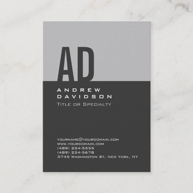 Gray Trendy Stripe Monogram White Business Card (Front)