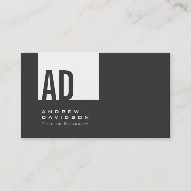 Gray Trendy White Stripe Monogram Business Card (Front)